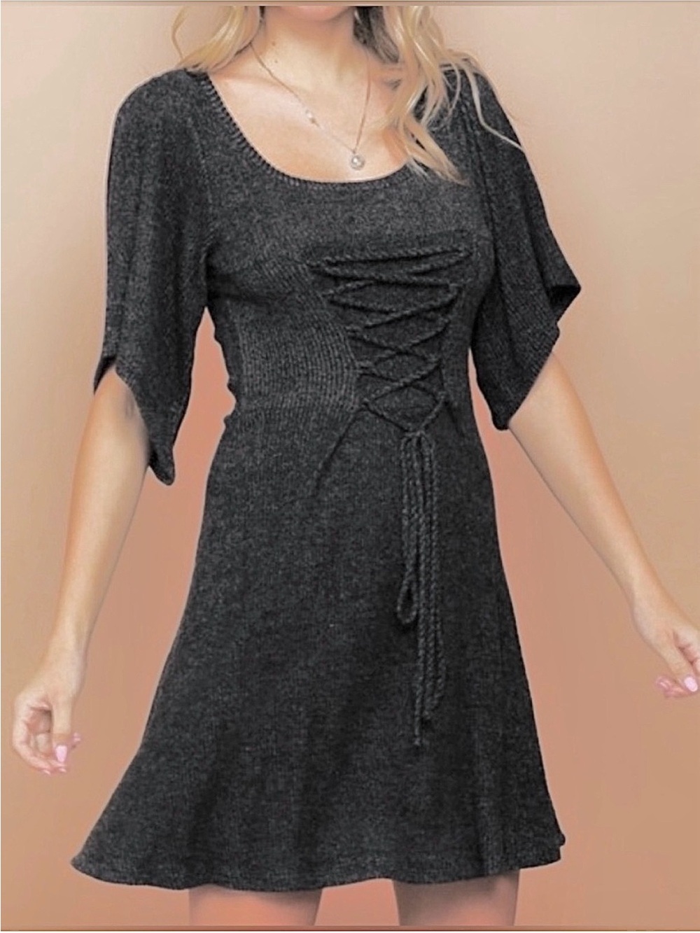 NWT Luna Chix Ribbed Knit Lace-Up Sweater Dress | XS-L